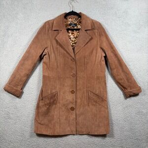 Dennis by Dennis Basso Suede Genuine Leather Jacket Coat Brown Women's M Y2K